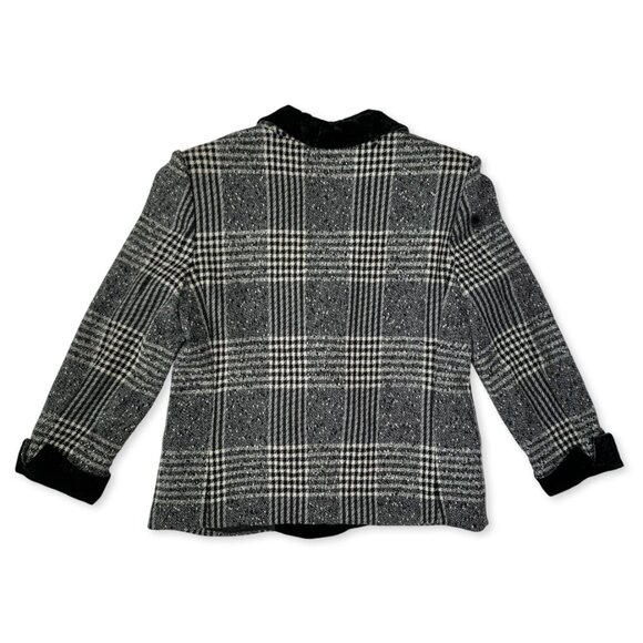 Vintage Lutz Teutloff Wool Glen Check Plaid Black White Blazer Jacket Academia - Picture 2 of 15